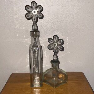 Decorative Glass Bottles with Flower Stoppers
